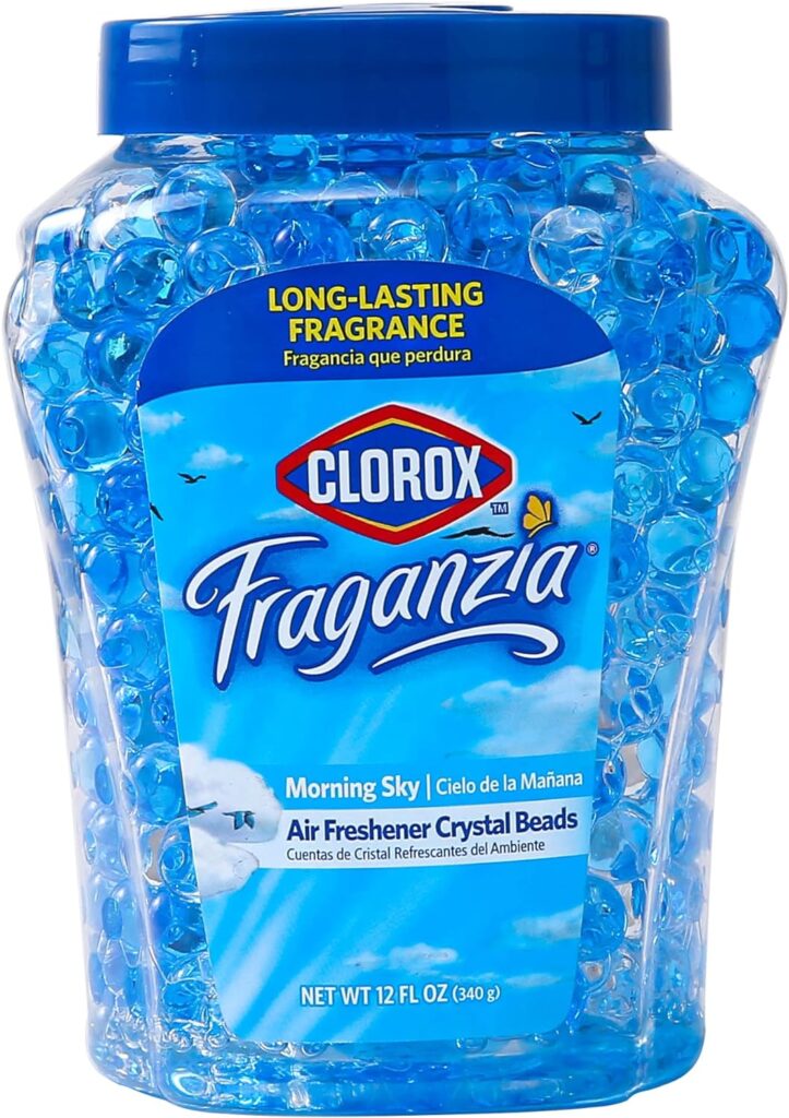 Clorox Fraganzia Crystal Beads Air Freshener in Morning Sky Scent - Long-Lasting Air Freshener Beads to Freshen Home, Car, or Office - 12 Oz Air Freshening Beads